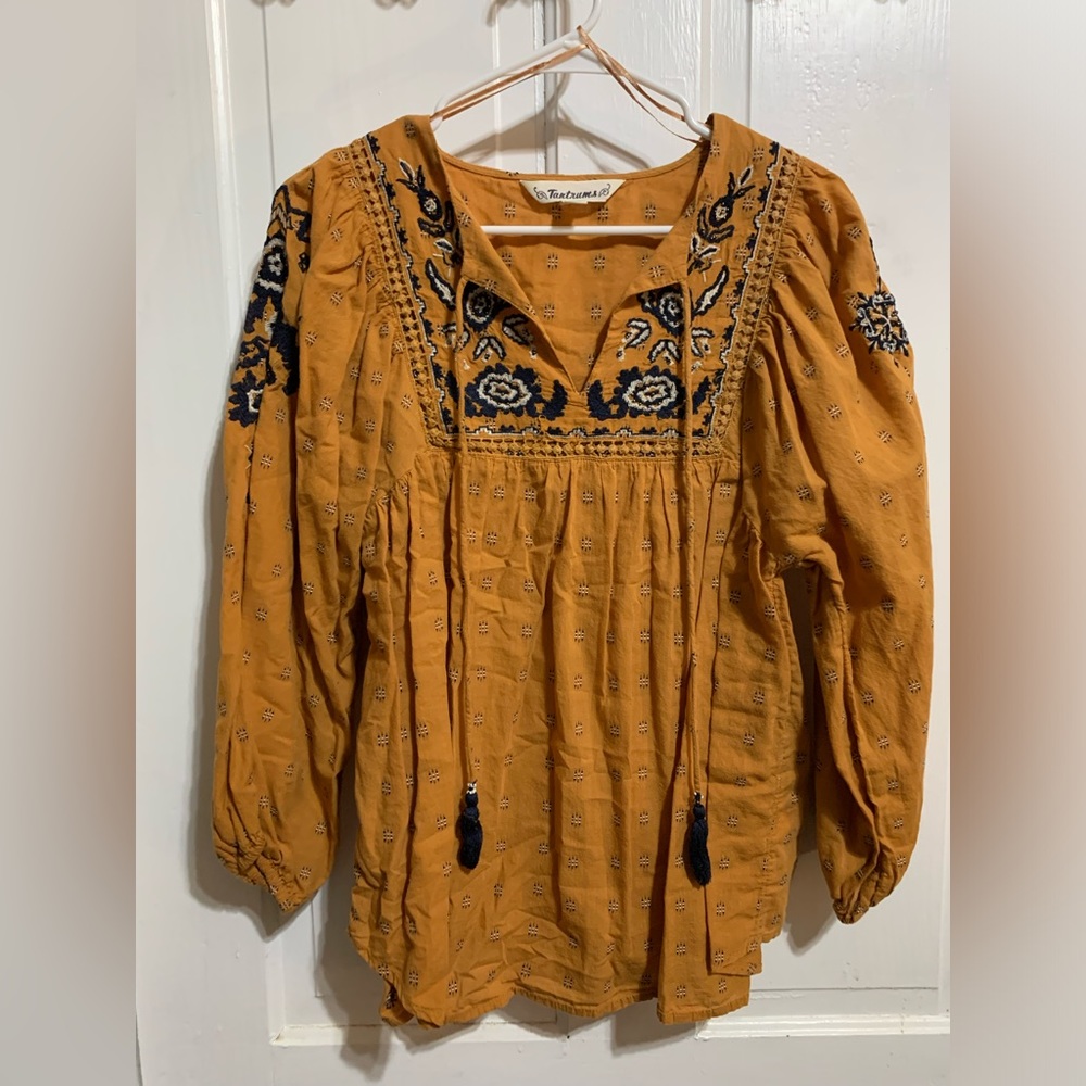 Balloon Sleeve Embroidered Peasant Top Boho